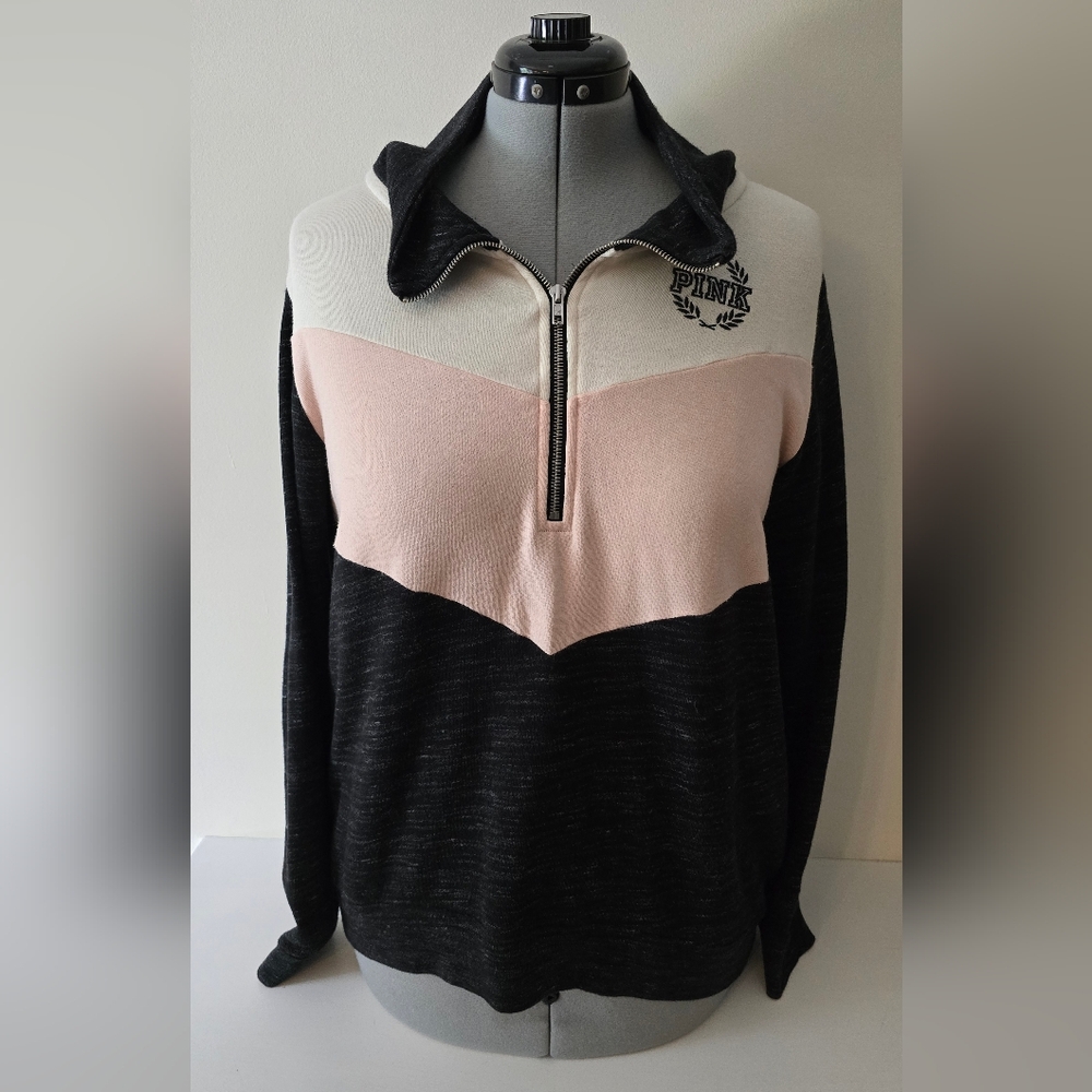 PINK Victoria’s Secret Colorblock Quarter Zip Pullover Sweatshirt – Size Large